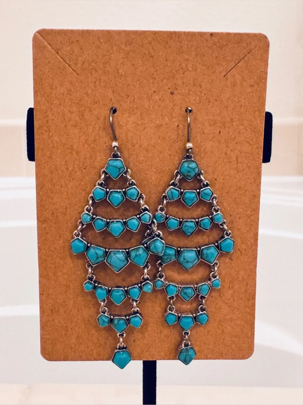 Lucky Brand “Emerson” Silver and Turquoise Chandelier Drop Earrings NEW!